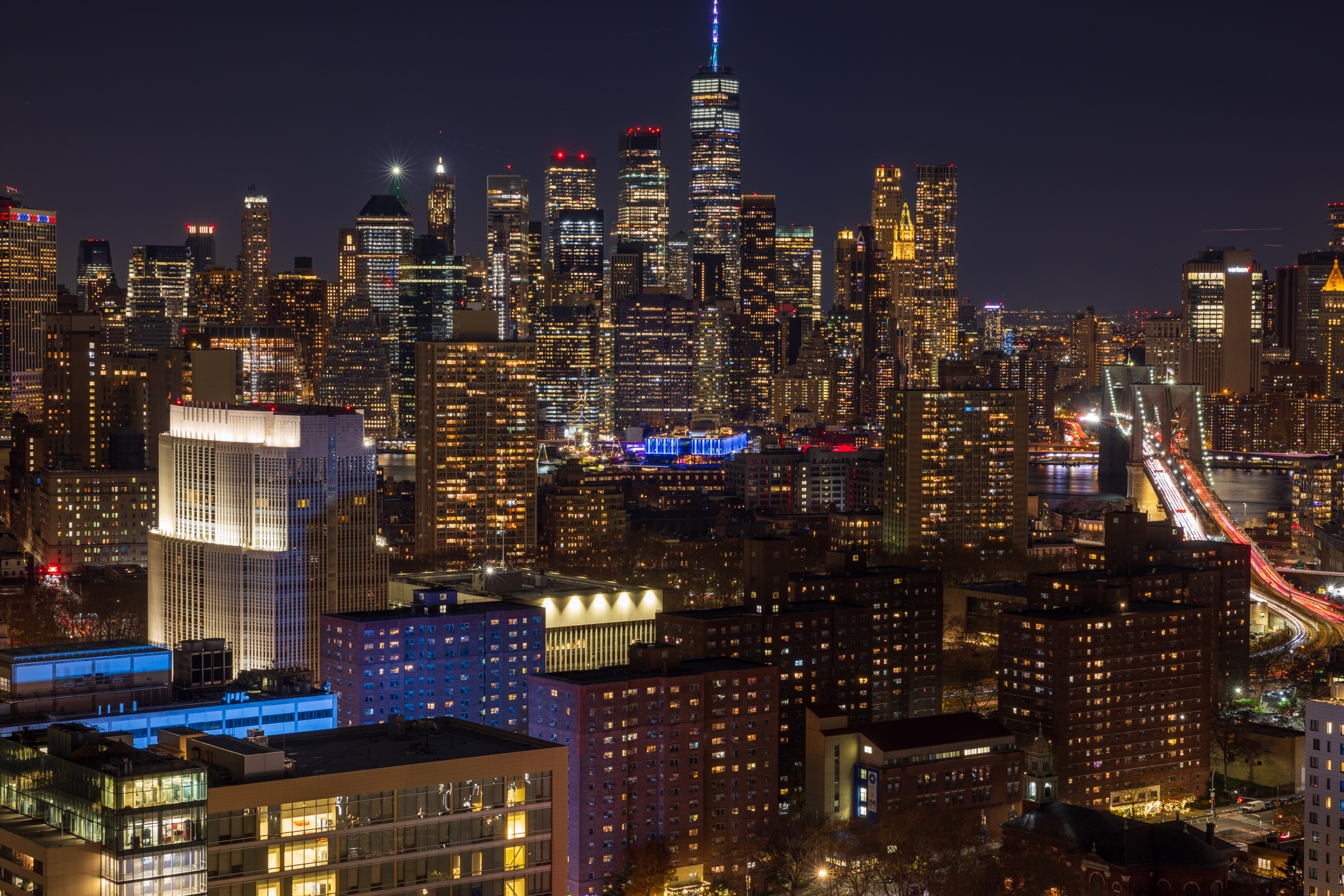 Manhattan's Pier 17 from Brooklyn photographed at 70mm